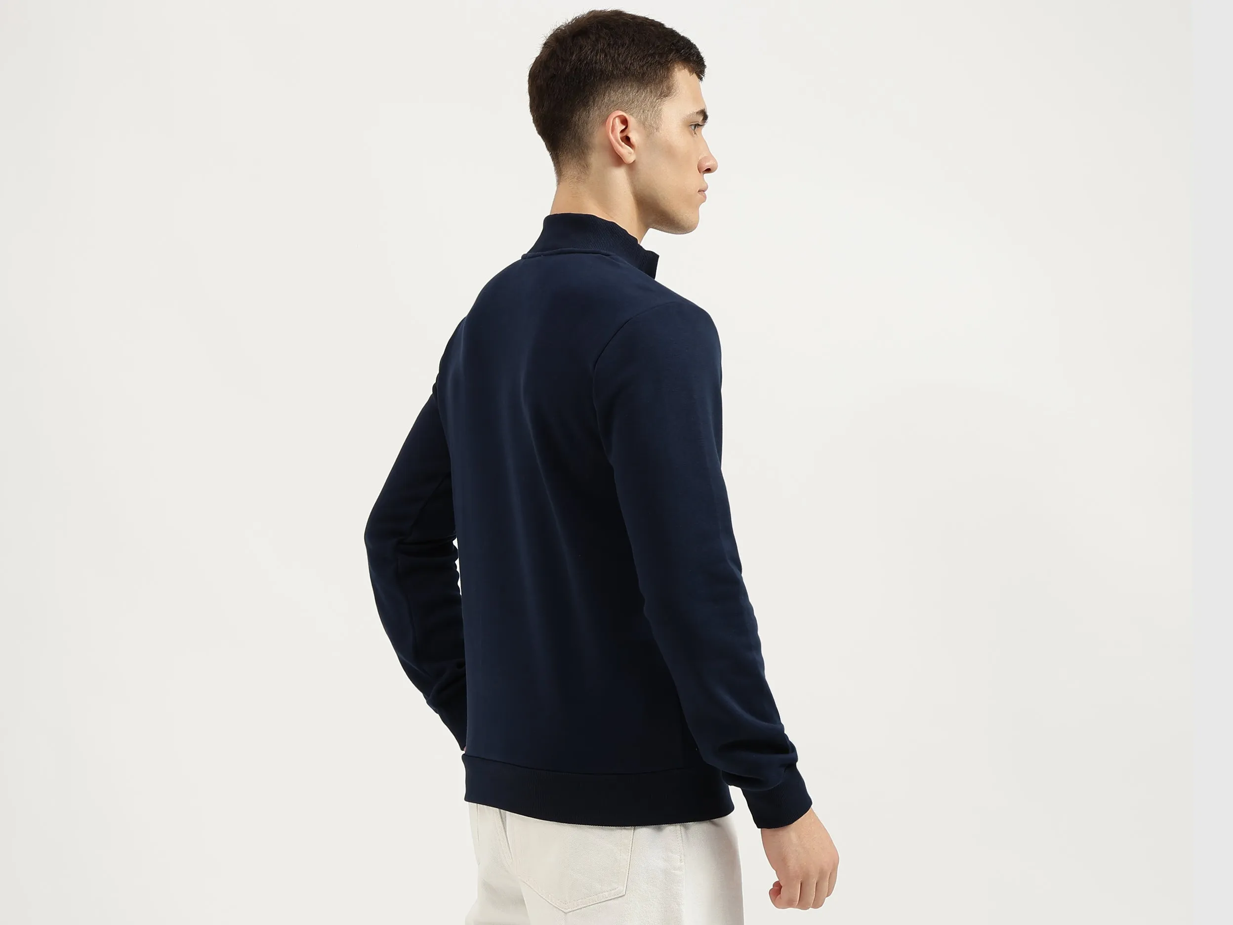 Slim Fit Zip Neck Solid Sweatshirts