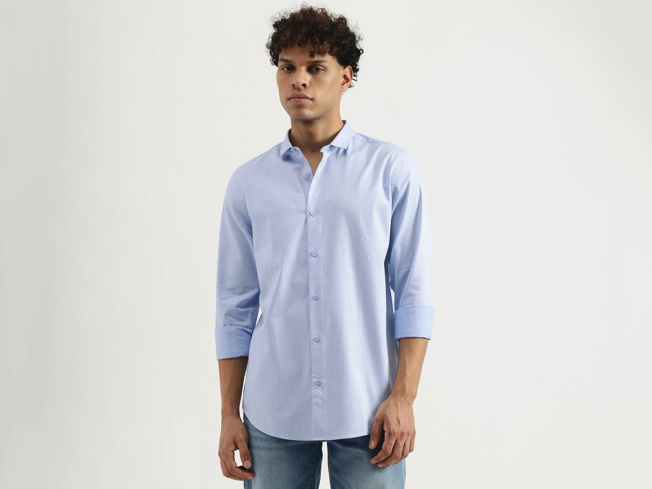Slim Spread Collar Solid Shirt