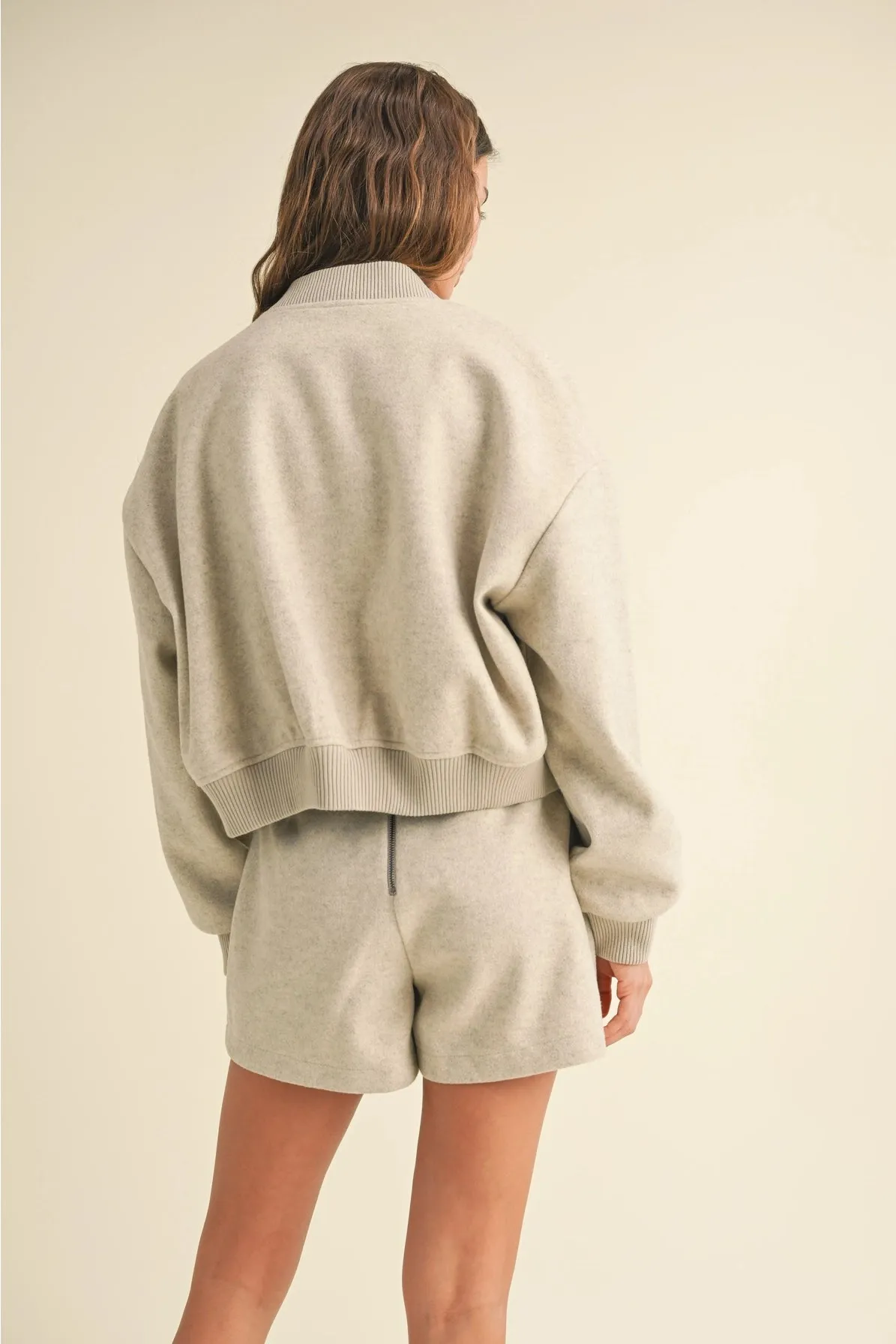 Soft Buttoned Bomber Jacket {Oatmeal}