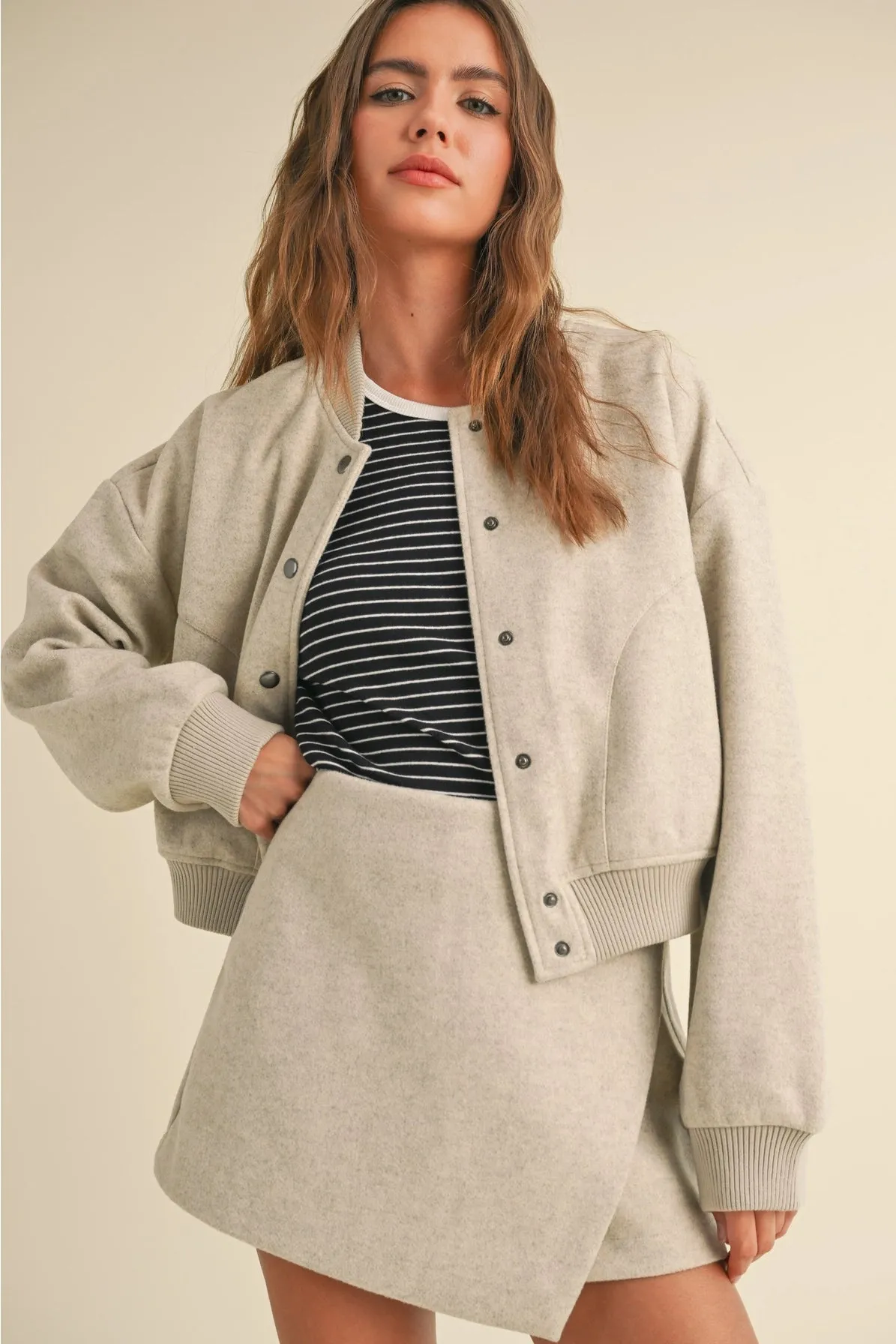 Soft Buttoned Bomber Jacket {Oatmeal}