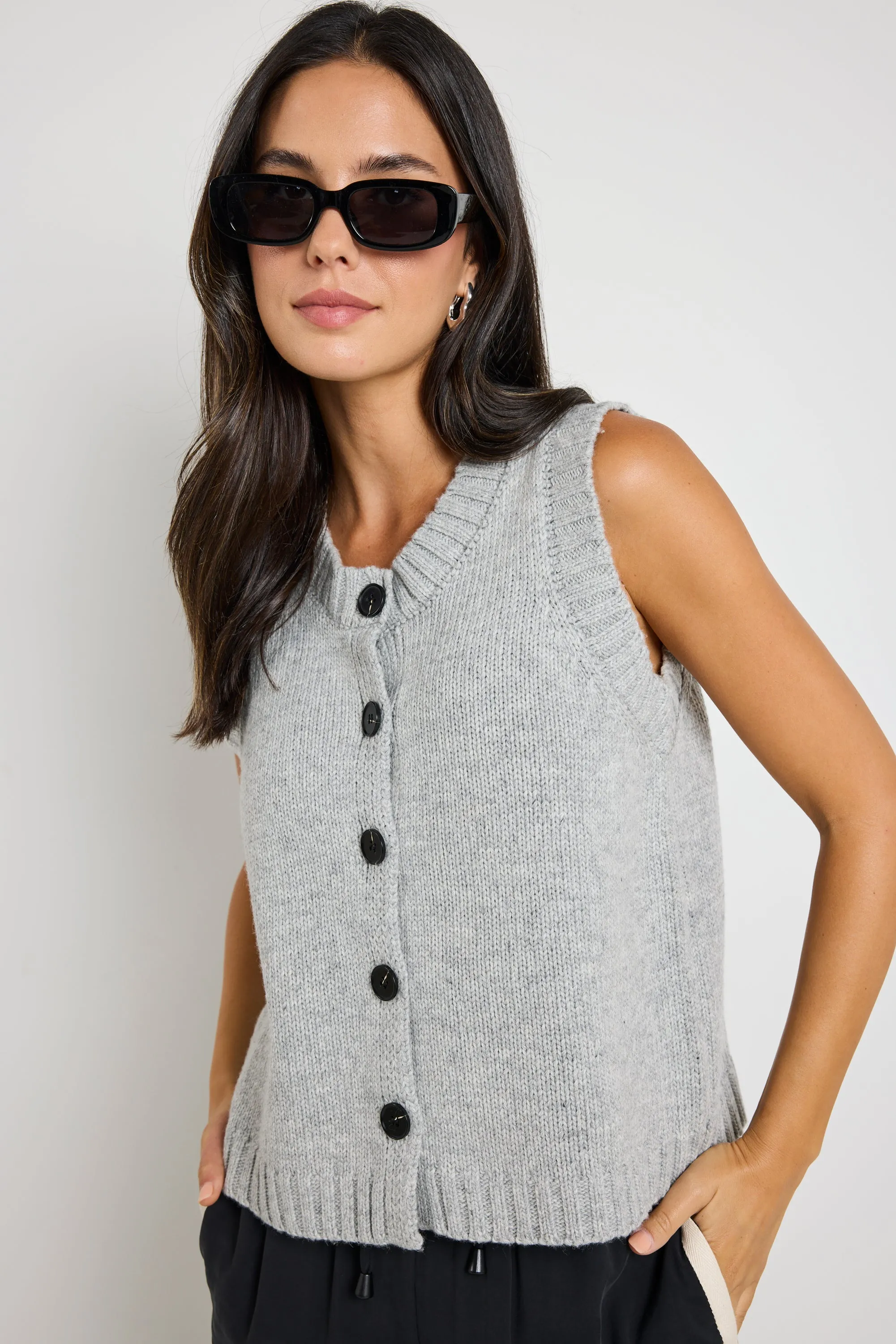 Stamp Grey Marle Crewneck Knit Vest Top