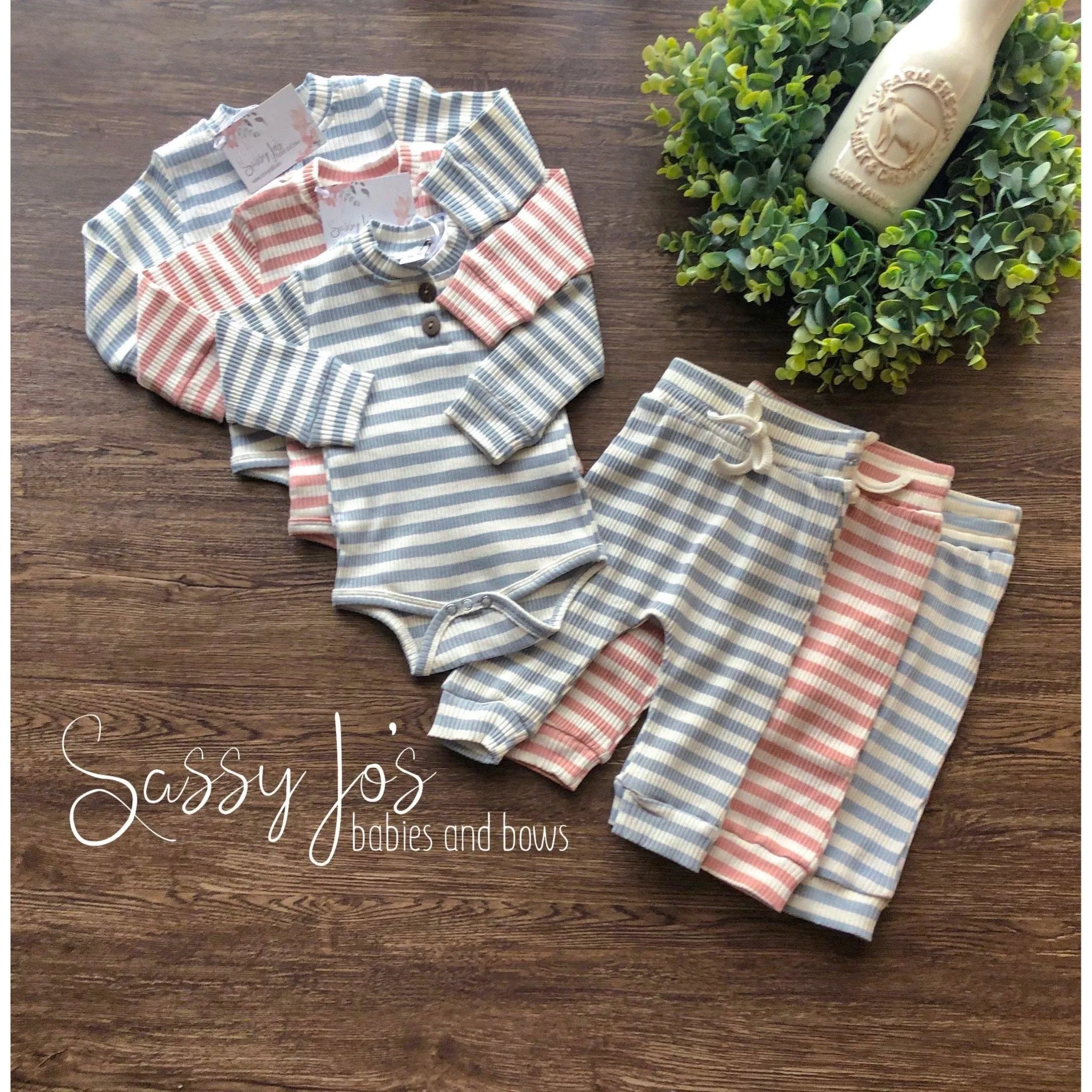 Striped Henley and Pants Outfit