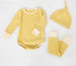 Striped Romper, Pants & Hat Set