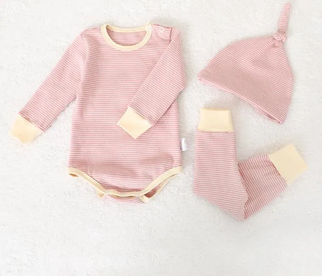 Striped Romper, Pants & Hat Set