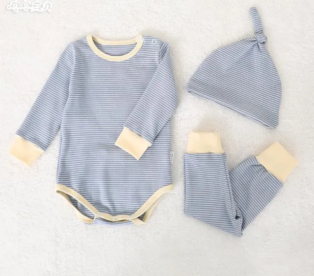 Striped Romper, Pants & Hat Set