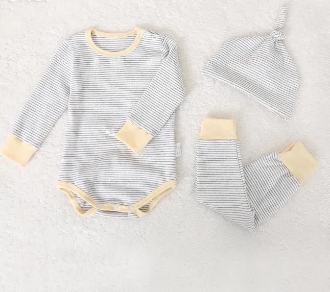 Striped Romper, Pants & Hat Set