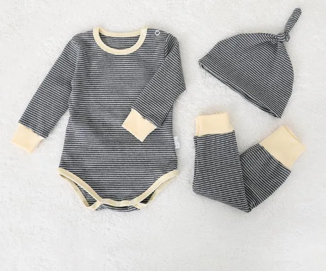 Striped Romper, Pants & Hat Set