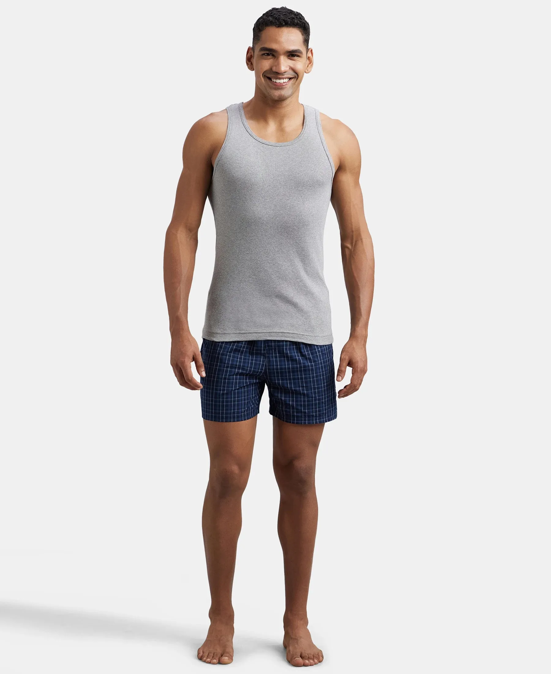 Super Combed Cotton Rib Round Neck Sleeveless Vest - Grey Melange & Teal Green