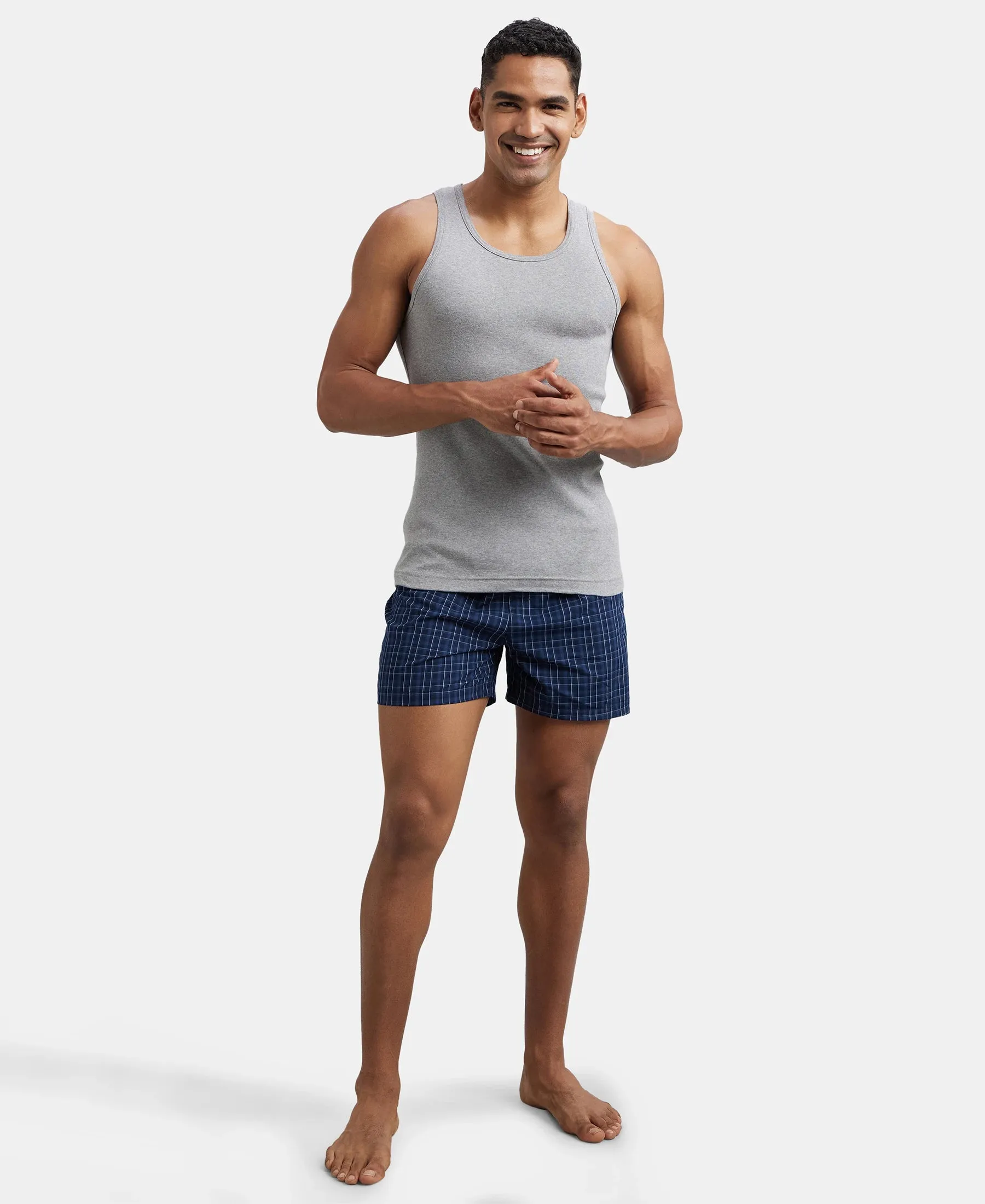 Super Combed Cotton Rib Round Neck Sleeveless Vest - Grey Melange & Teal Green
