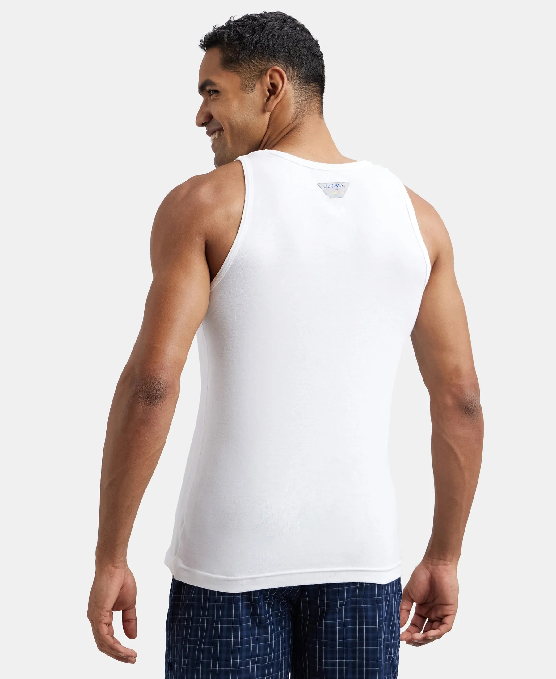 Super Combed Cotton Rib Round Neck Sleeveless Vest - White