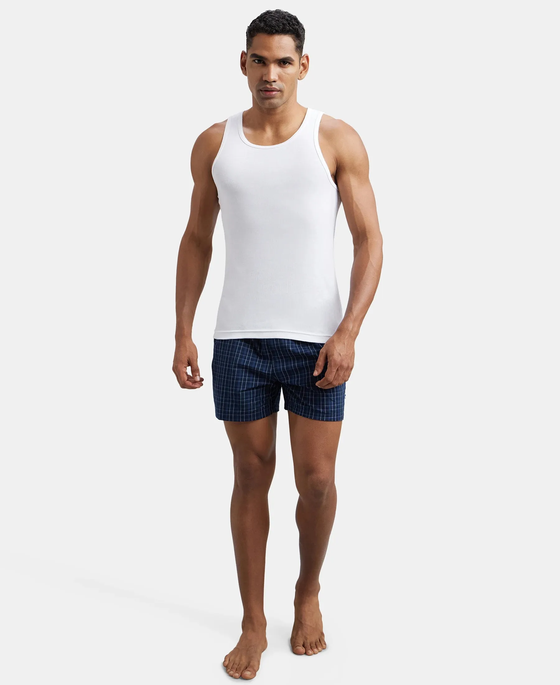 Super Combed Cotton Rib Round Neck Sleeveless Vest - White