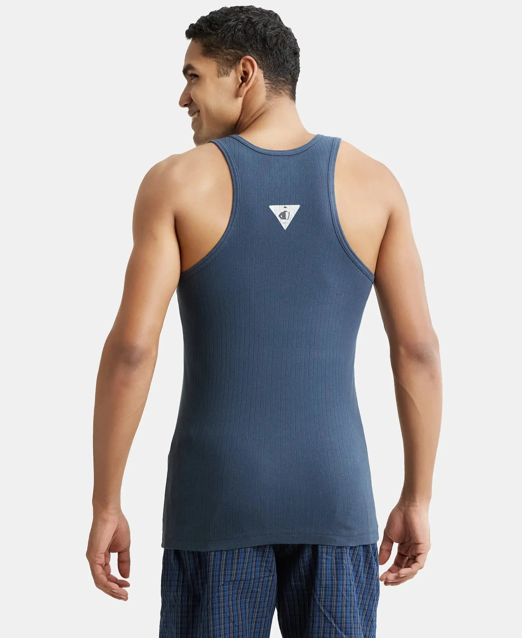 Super Combed Cotton Rib Round Neck with Racerback Gym Vest - Graphite