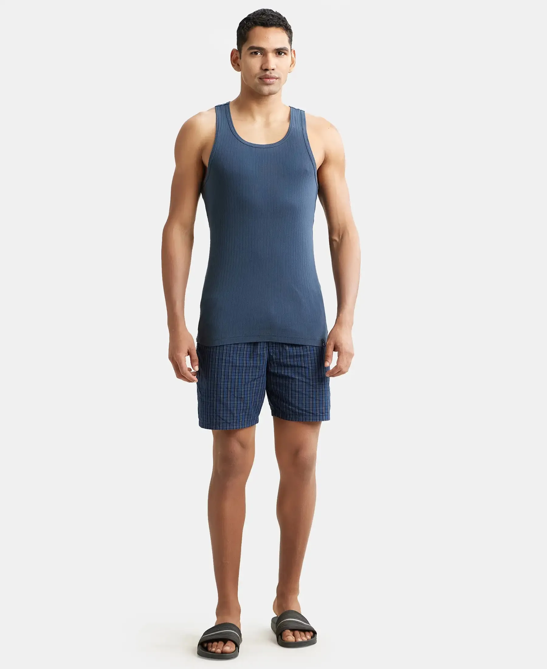 Super Combed Cotton Rib Round Neck with Racerback Gym Vest - Graphite