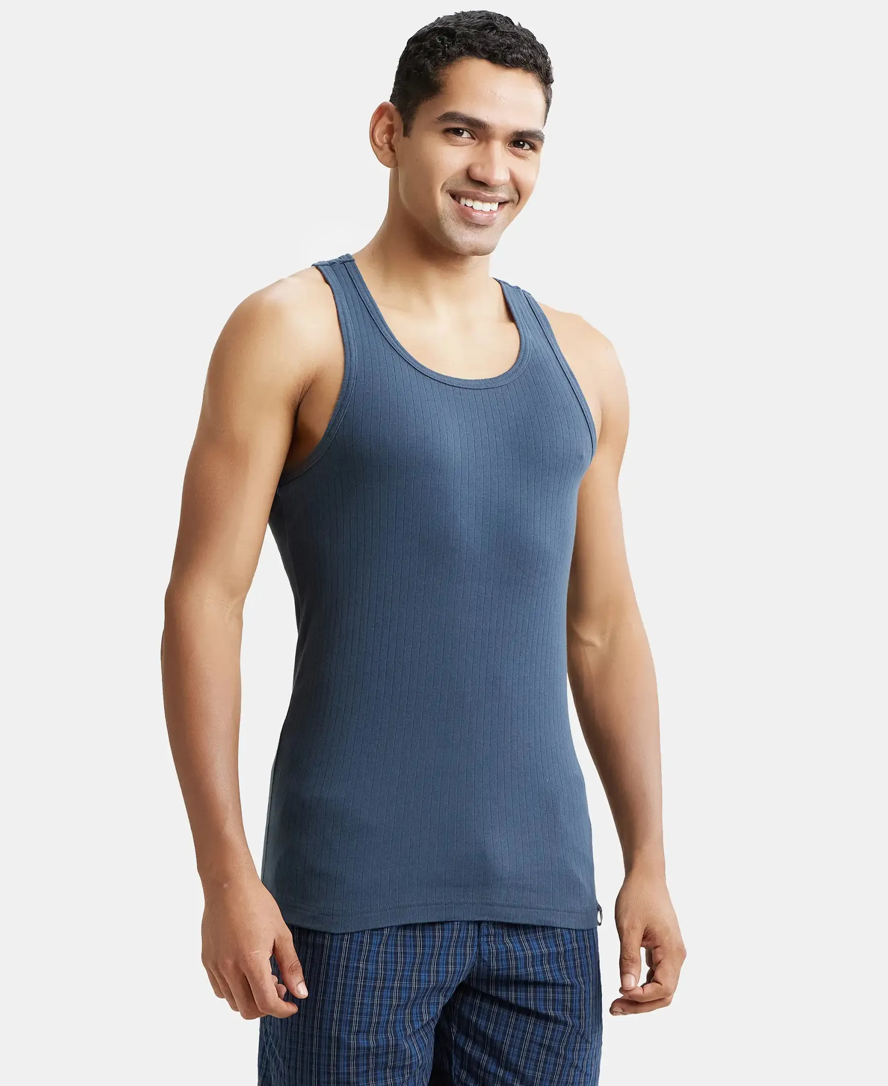 Super Combed Cotton Rib Round Neck with Racerback Gym Vest - Graphite