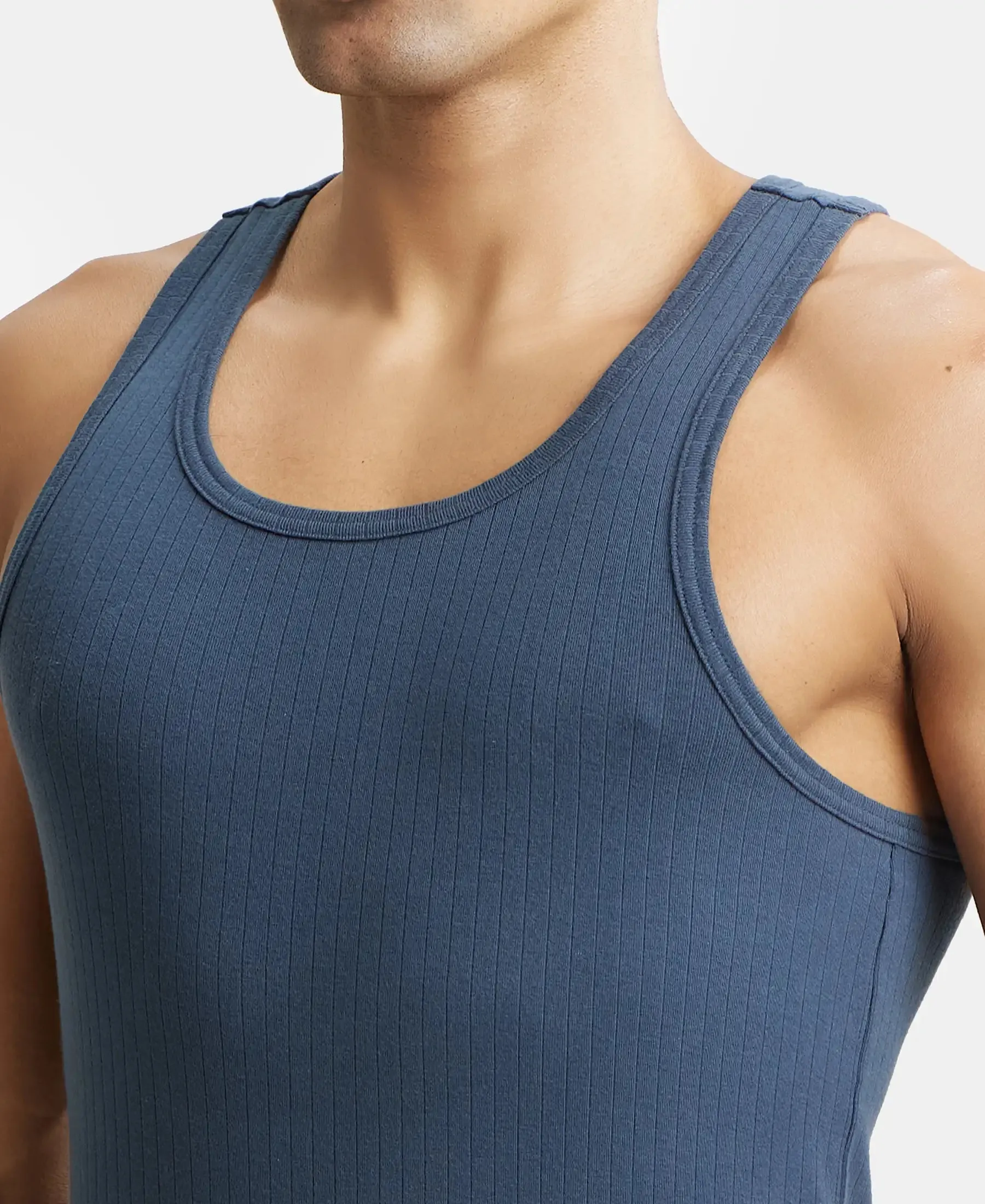 Super Combed Cotton Rib Round Neck with Racerback Gym Vest - Graphite