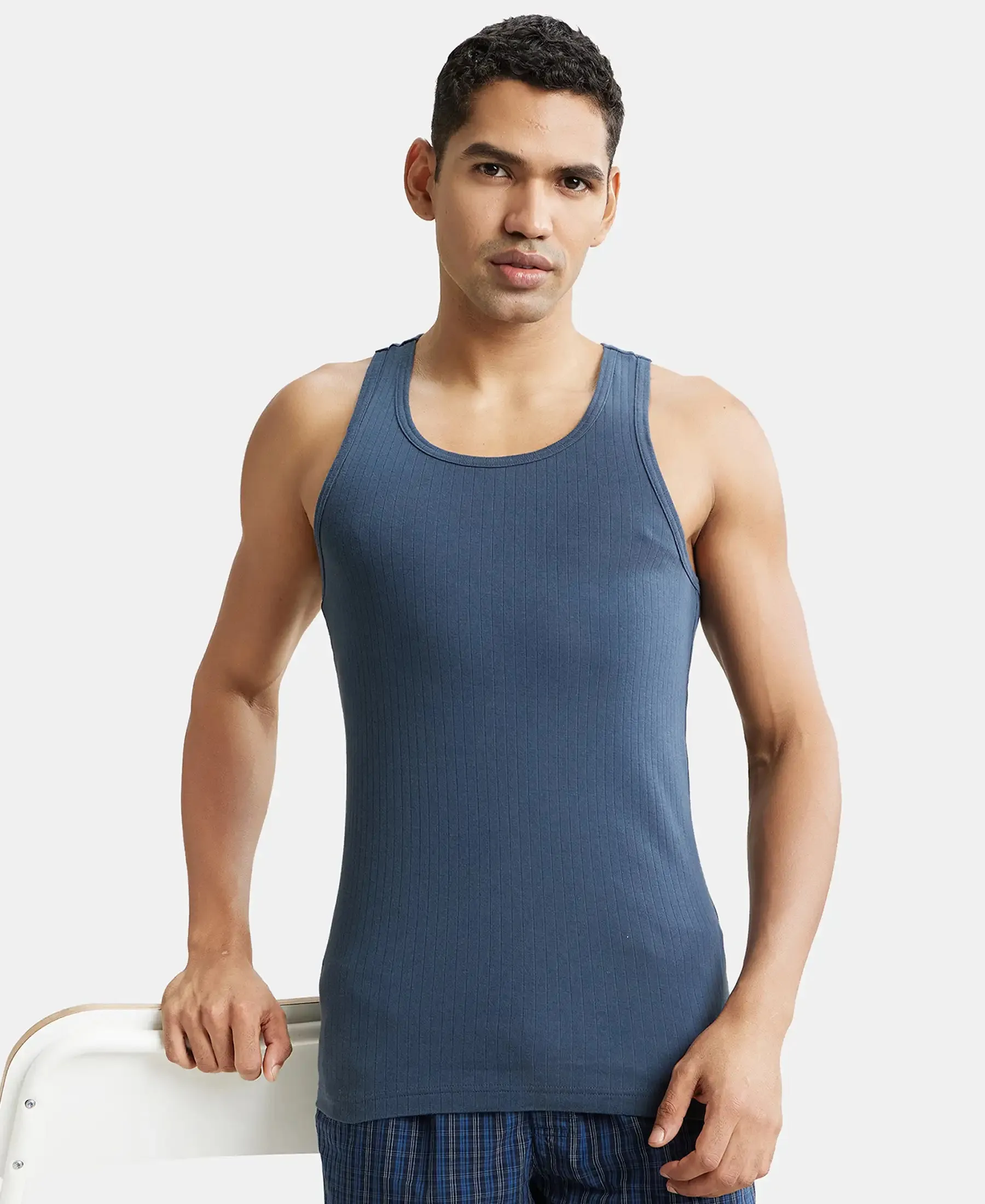 Super Combed Cotton Rib Round Neck with Racerback Gym Vest - Graphite