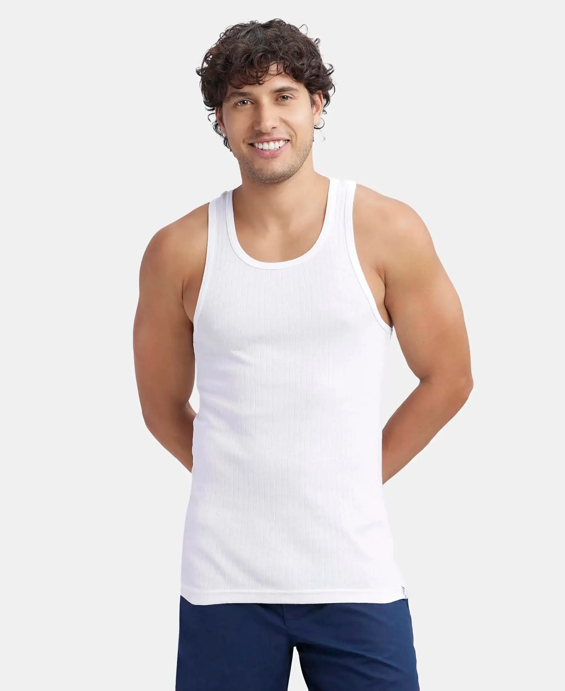 Super Combed Cotton Rib Round Neck with Racerback Gym Vest - White