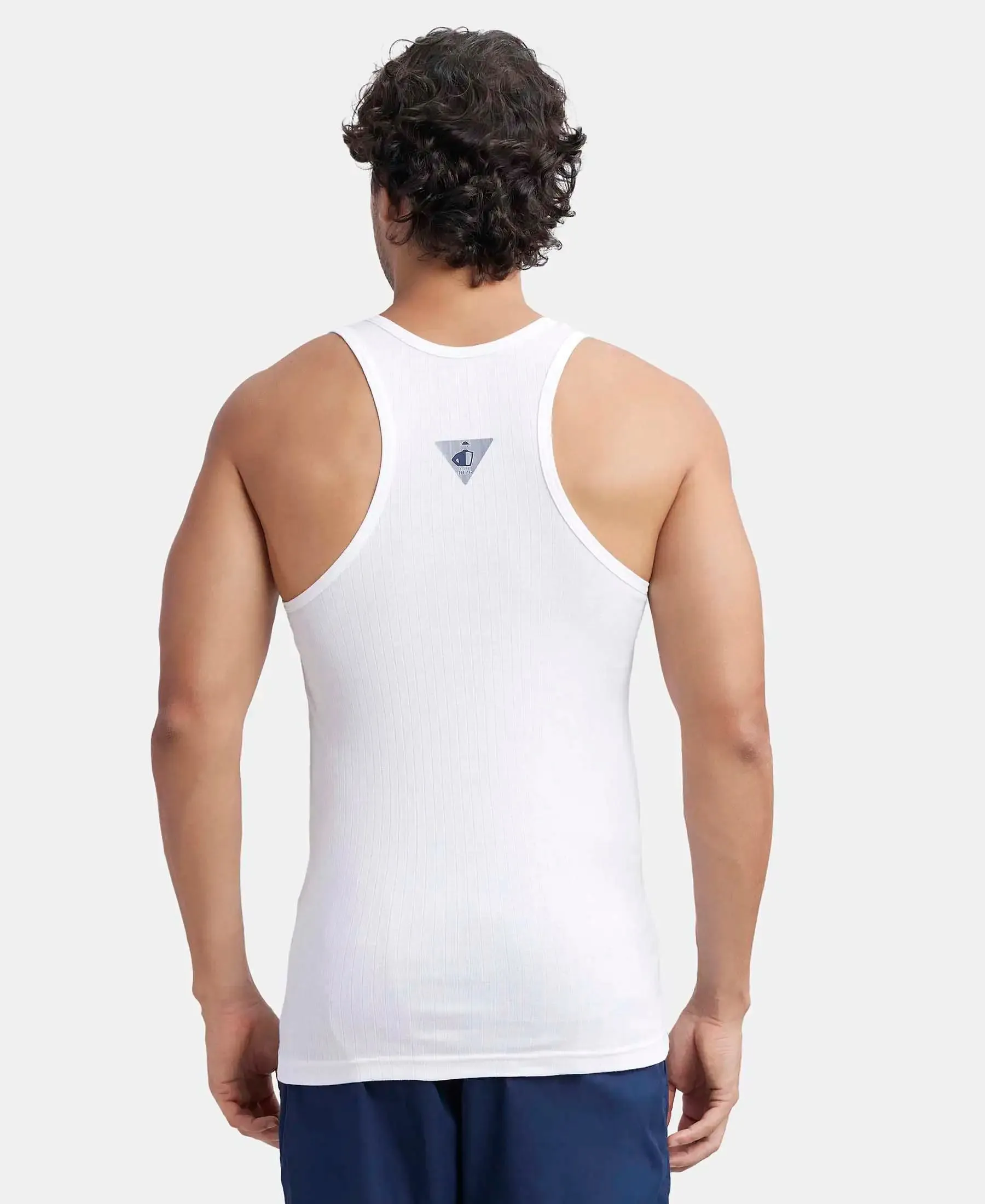 Super Combed Cotton Rib Round Neck with Racerback Gym Vest - White