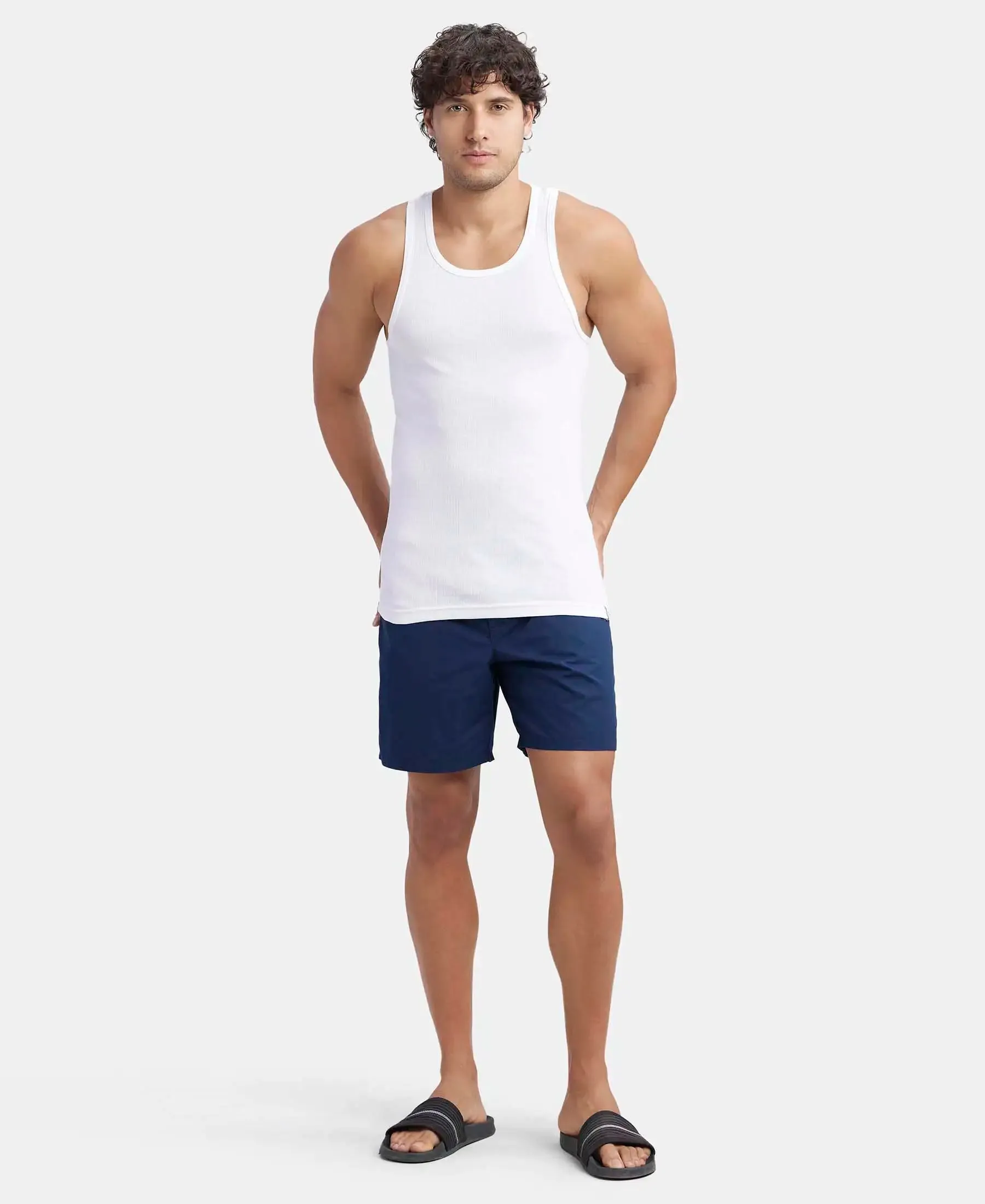 Super Combed Cotton Rib Round Neck with Racerback Gym Vest - White
