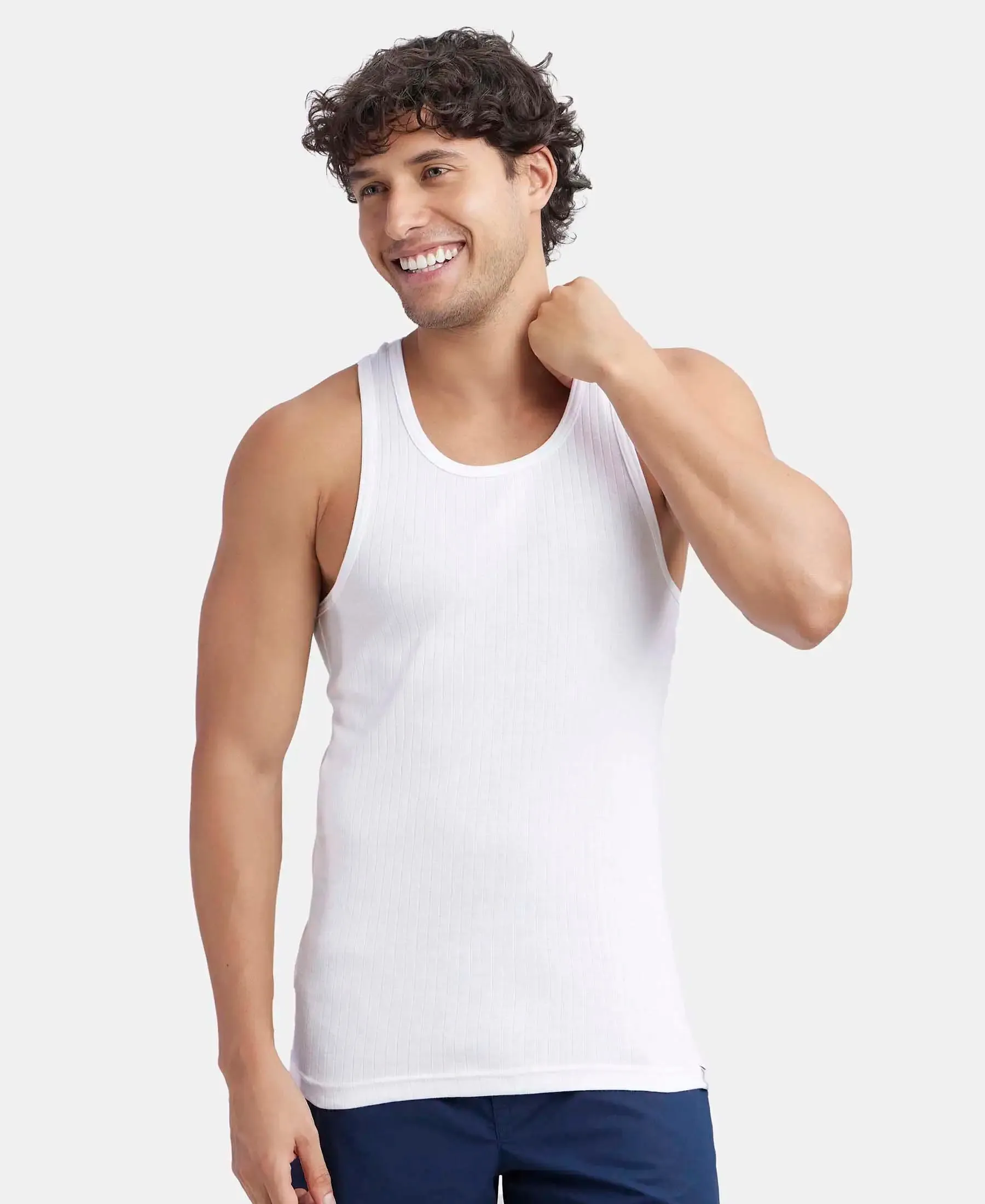 Super Combed Cotton Rib Round Neck with Racerback Gym Vest - White
