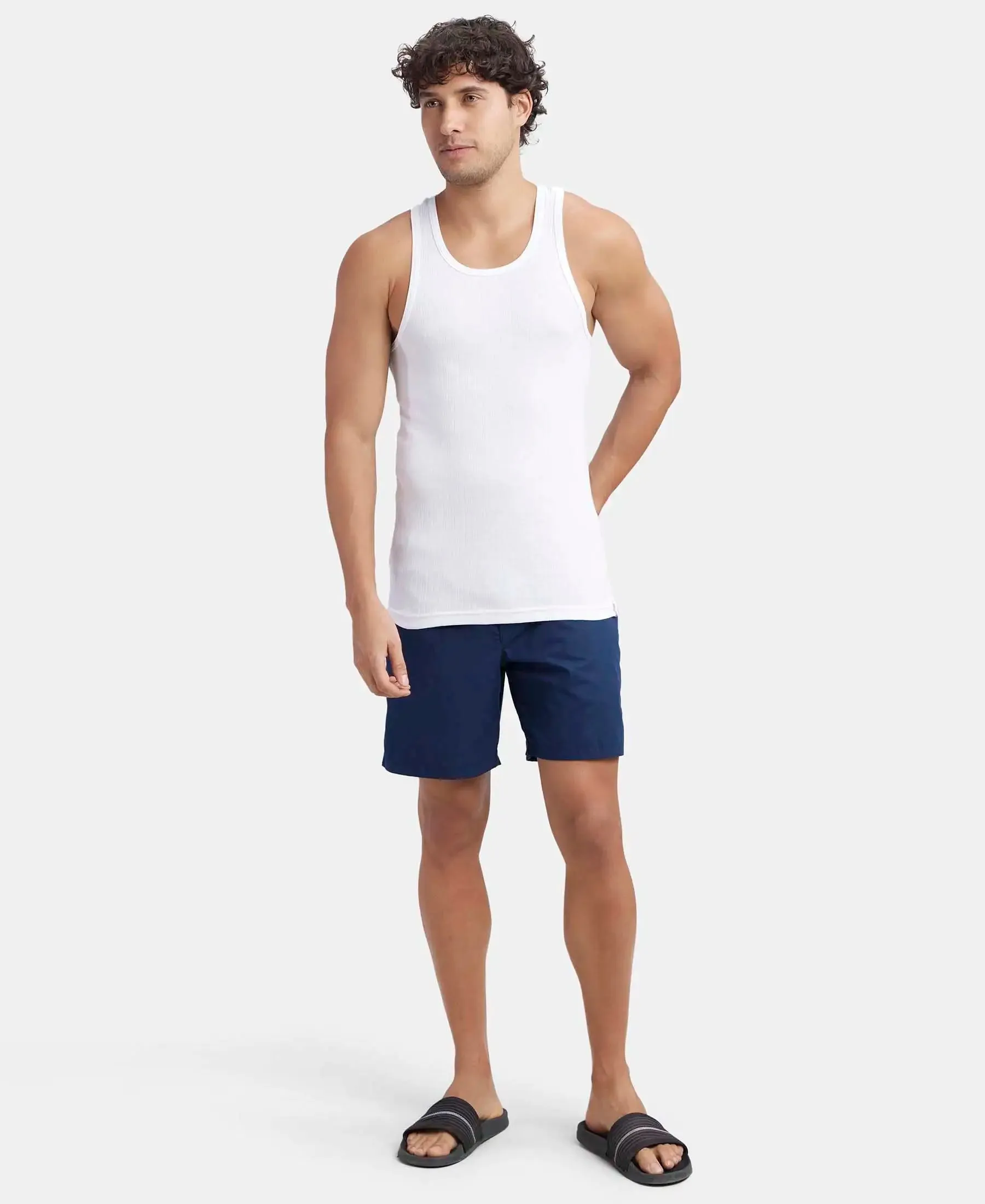 Super Combed Cotton Rib Round Neck with Racerback Gym Vest - White