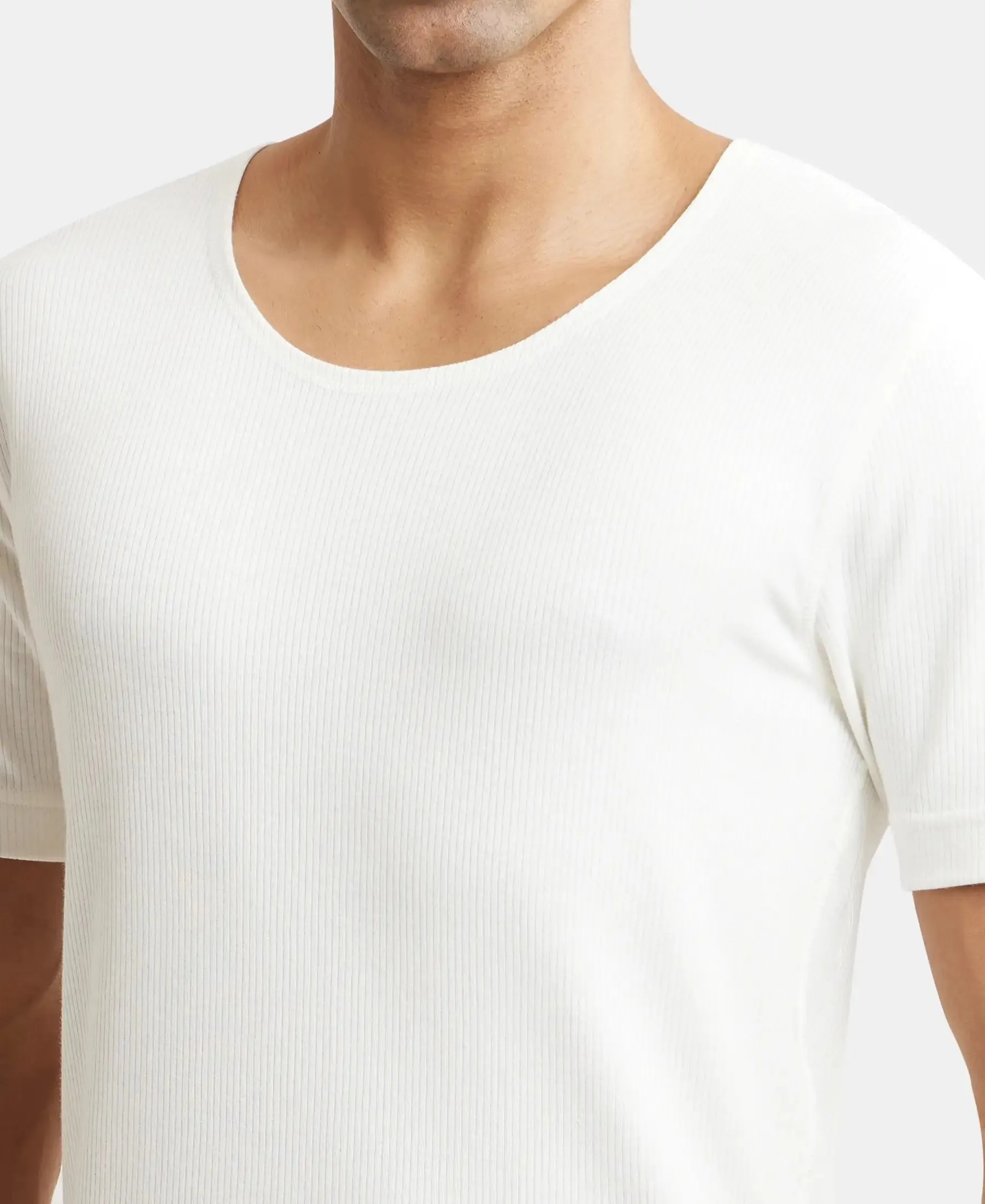 Super Combed Cotton Rich Half Sleeved Thermal Undershirt with StayWarm Technology - Off White