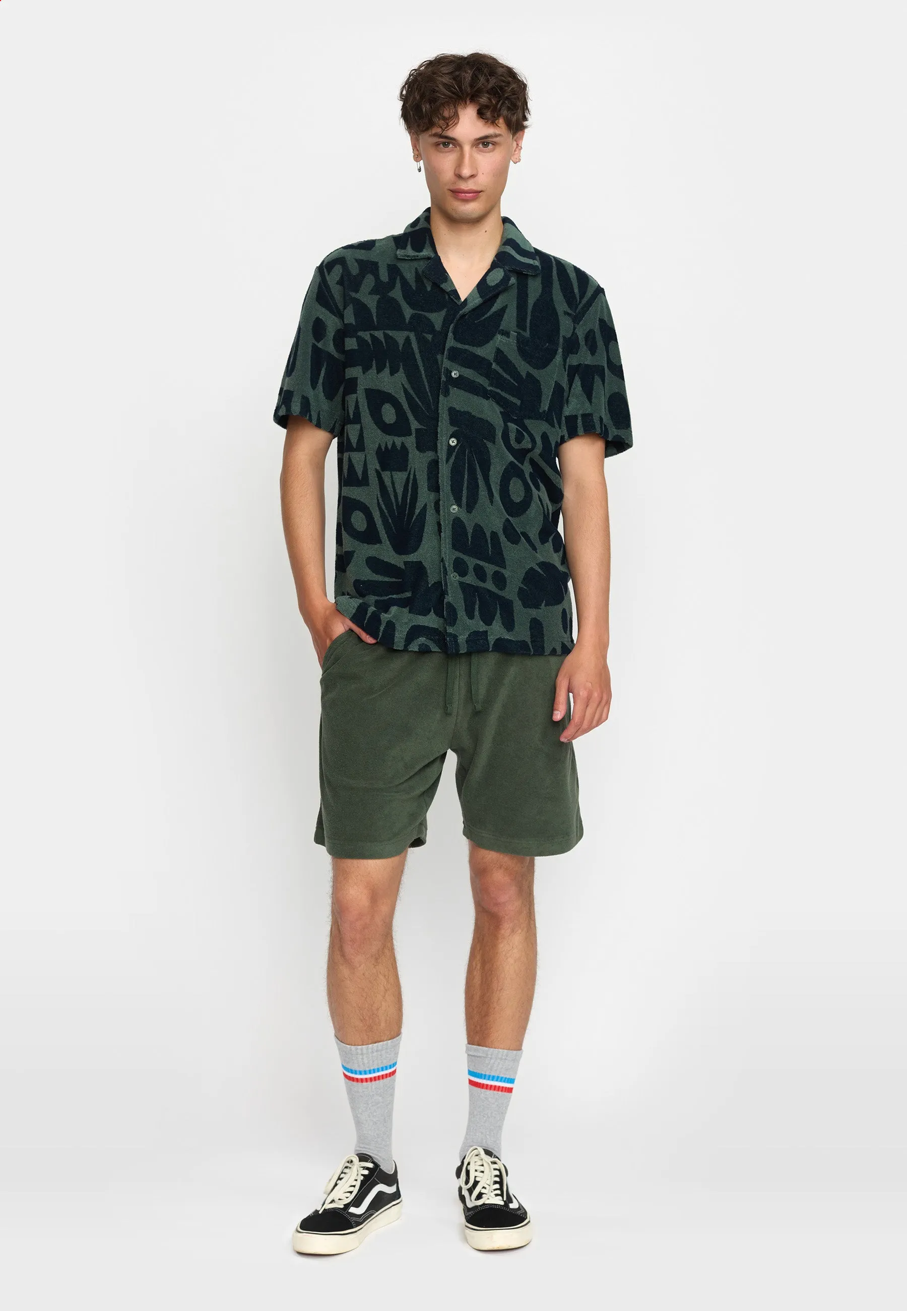 Terry Short-sleeved Cuban Shirt / 3185 - Dustgreen