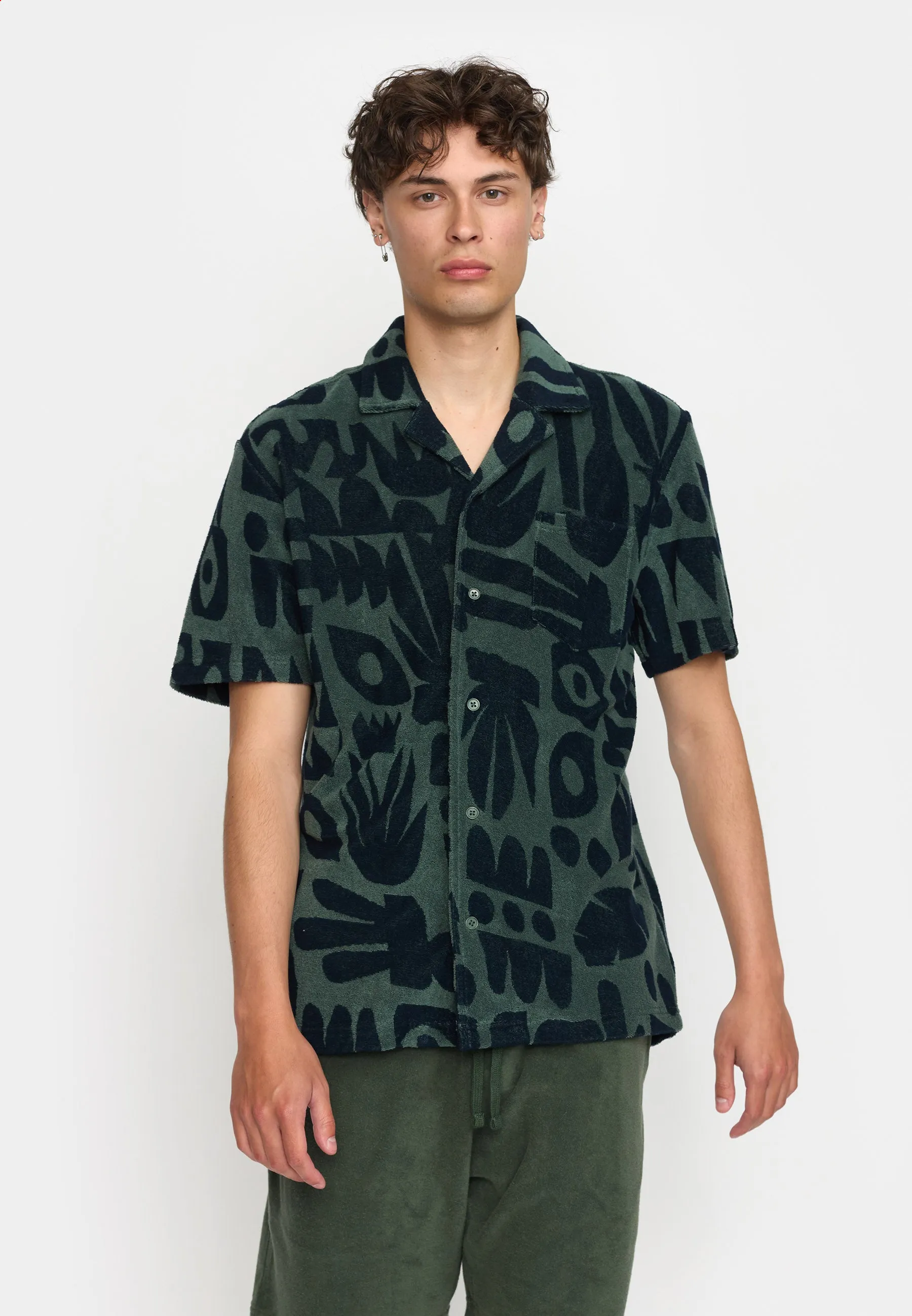 Terry Short-sleeved Cuban Shirt / 3185 - Dustgreen