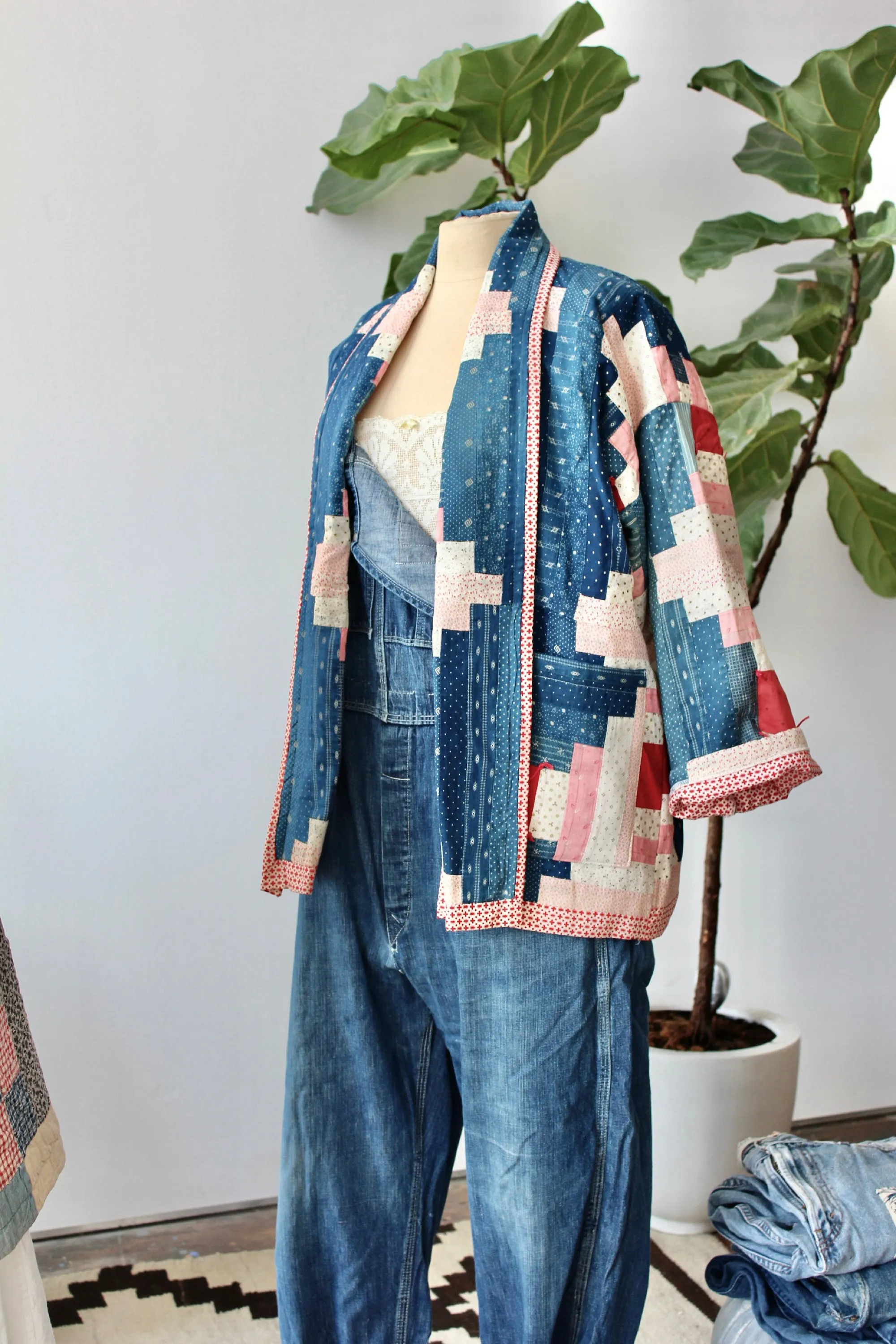 The Highlands Foundry Indigo Log Cabin Quilt Coat THF34