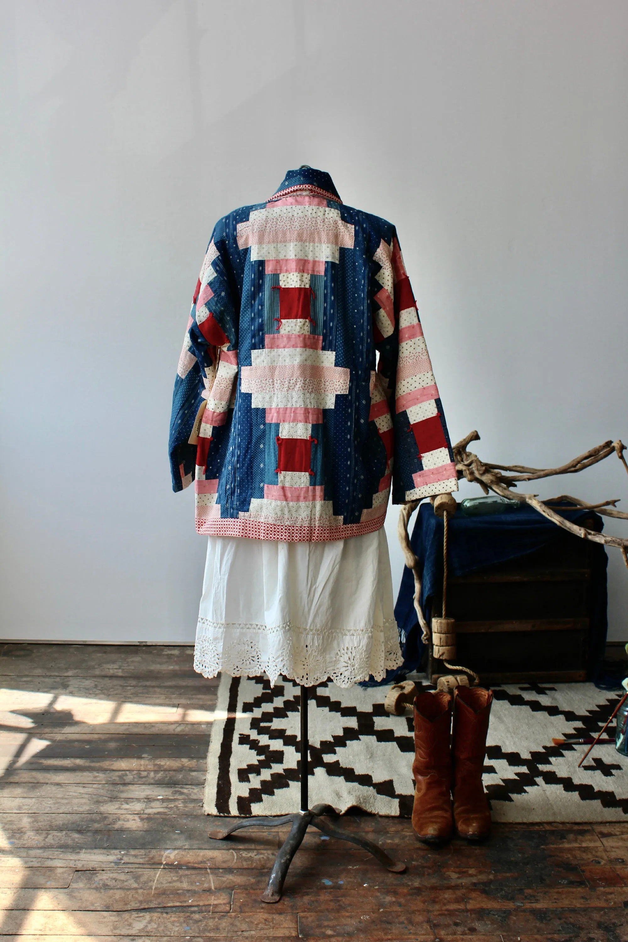 The Highlands Foundry Indigo Log Cabin Quilt Coat THF34