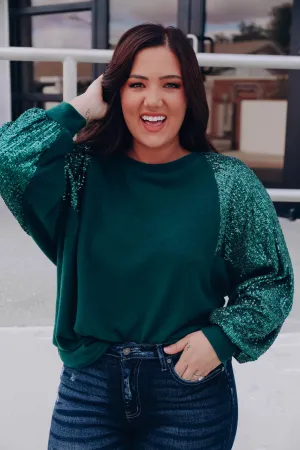 Tinsel Town Sequin Sleeve Top - Green
