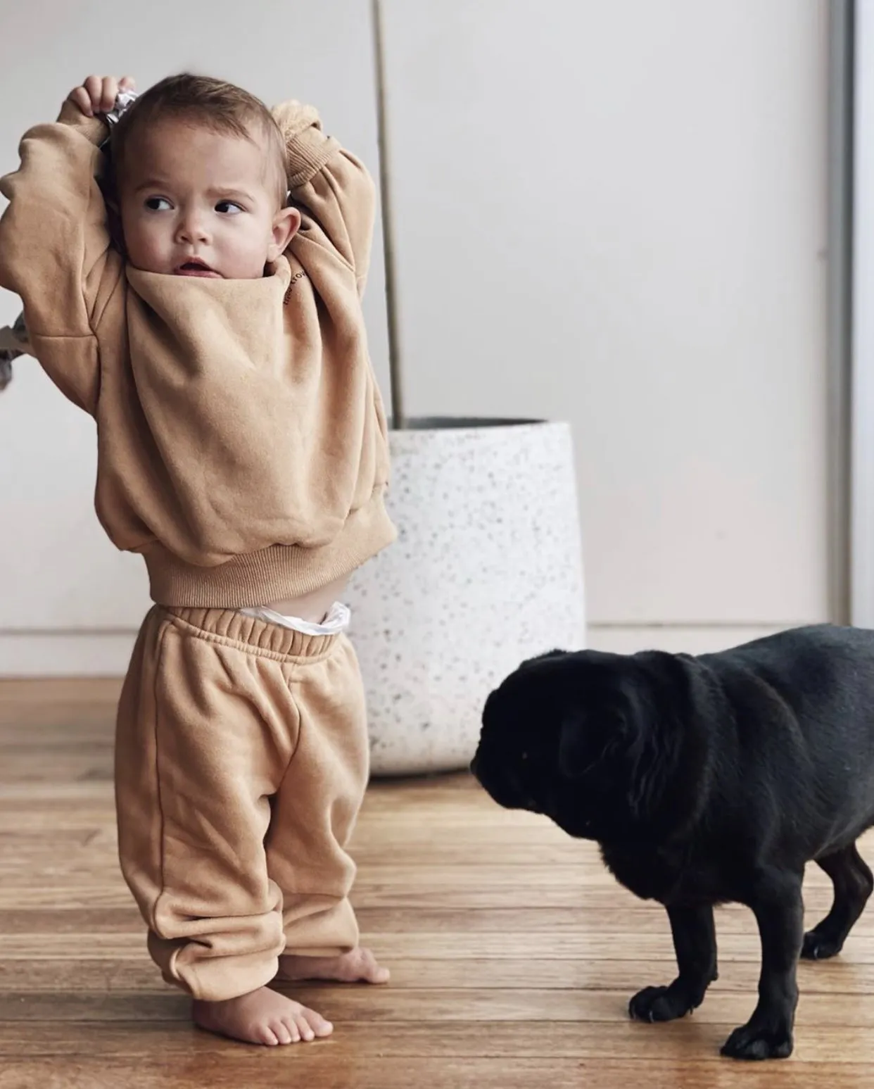 TINY TROVE WOODIE LOGO TRACKSUIT FAWN