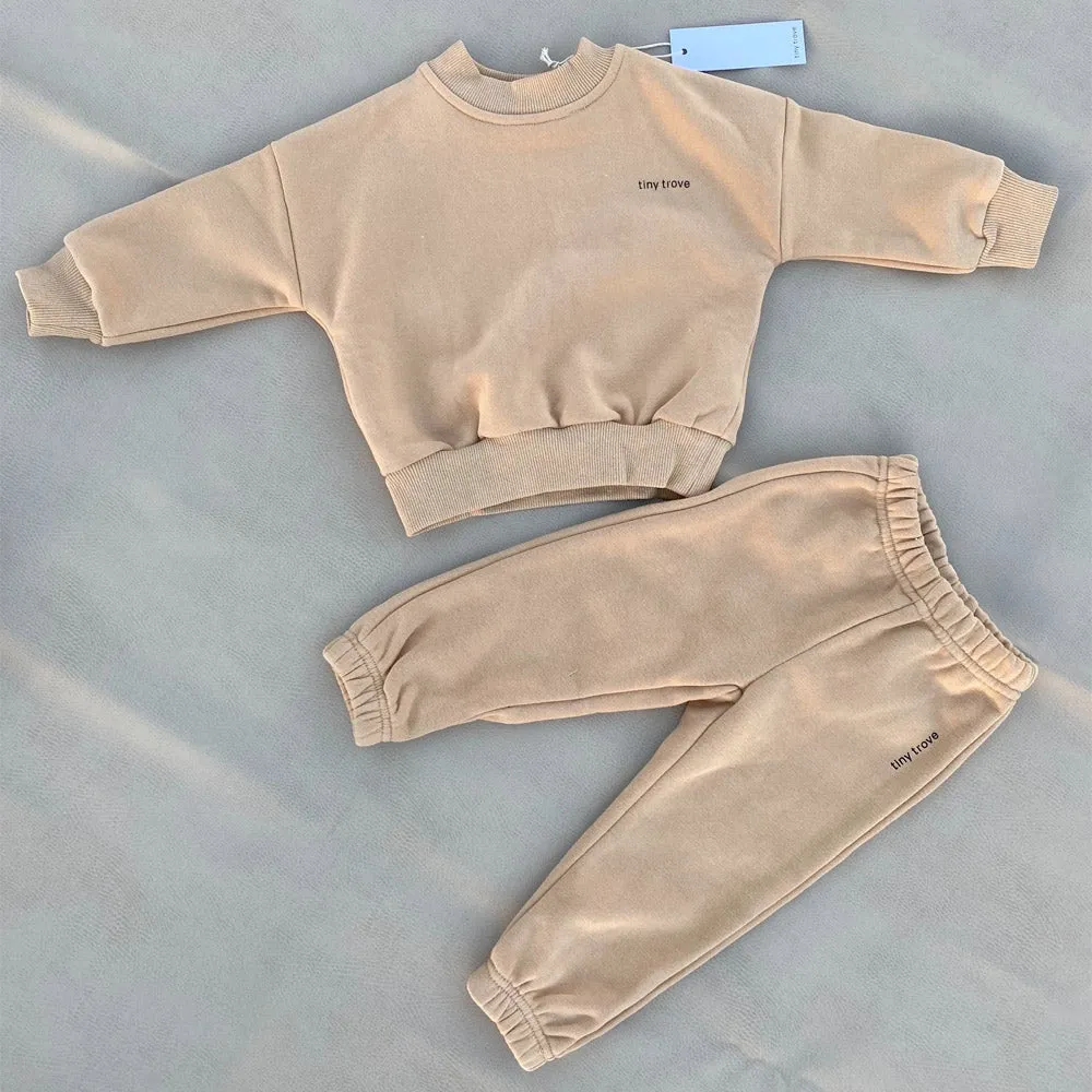TINY TROVE WOODIE LOGO TRACKSUIT FAWN