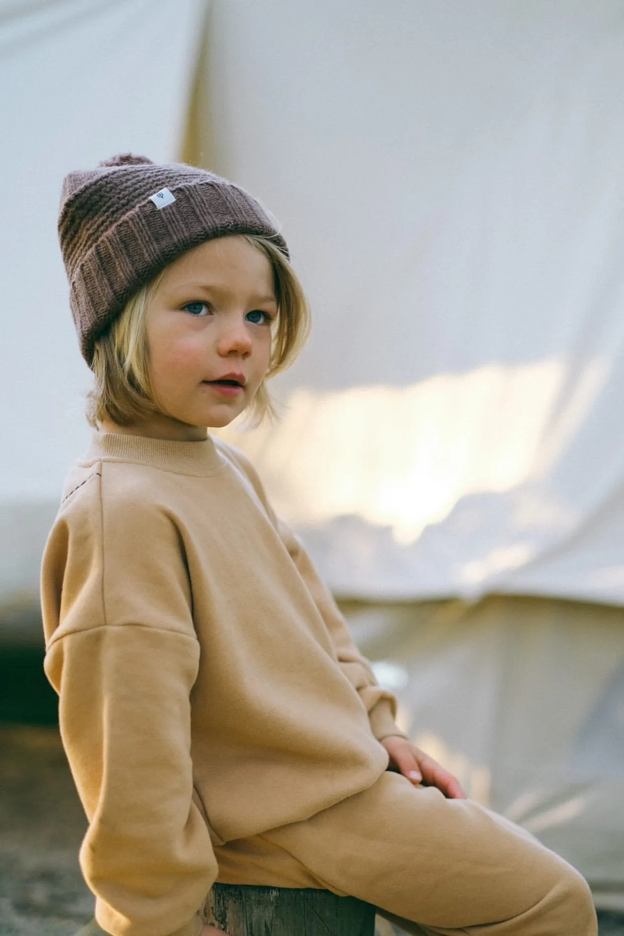 TINY TROVE WOODIE LOGO TRACKSUIT FAWN