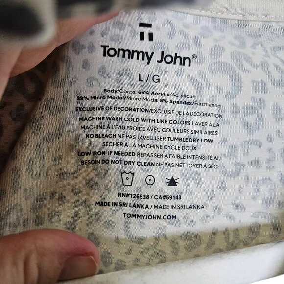 Tommy John Womens Leopard Pajama Set L Soft Modal Blend Long Sleeve Top &amp; Pants