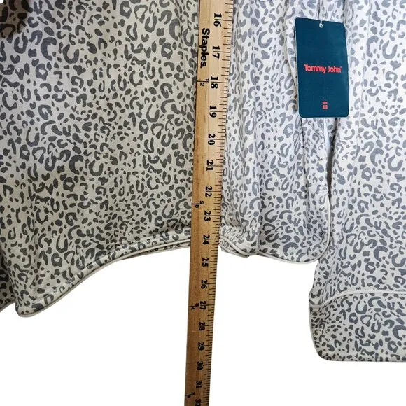 Tommy John Womens Leopard Pajama Set L Soft Modal Blend Long Sleeve Top &amp; Pants