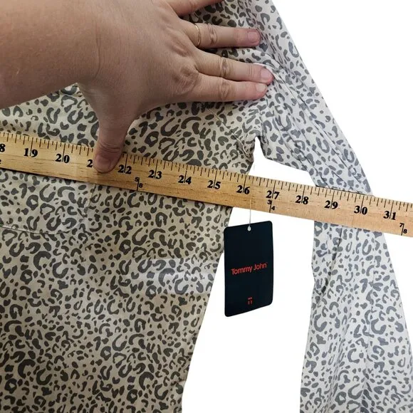 Tommy John Womens Leopard Pajama Set L Soft Modal Blend Long Sleeve Top &amp; Pants