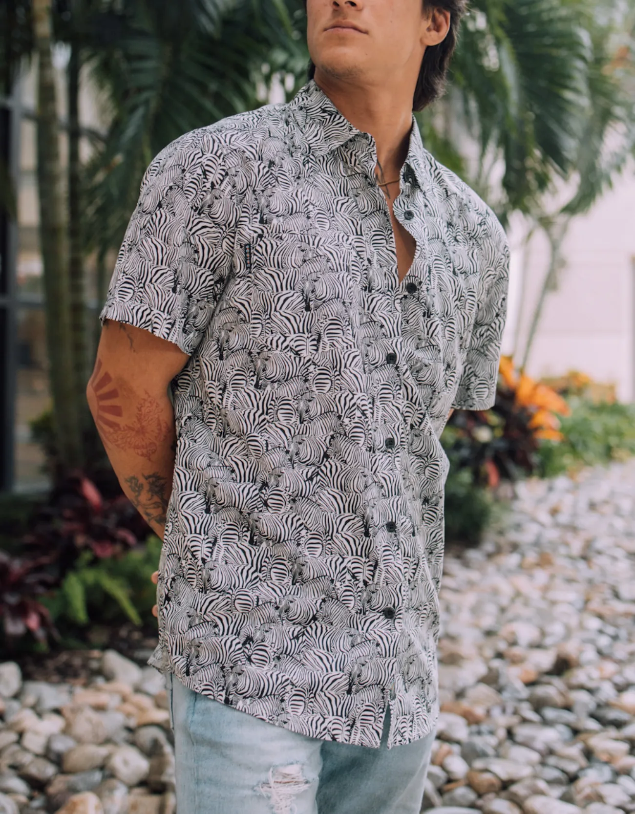 Too Many Lines - Zebra Black 7 Seas Button Up