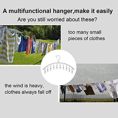 Toplife Stainless Steel Windproof Clothes Drying Hanger with 10 Clips for Drying Socks, Bras,Underwears,Baby Clothes,Hats,Scarfs,Towels,Pants,and Gloves,Set of 2