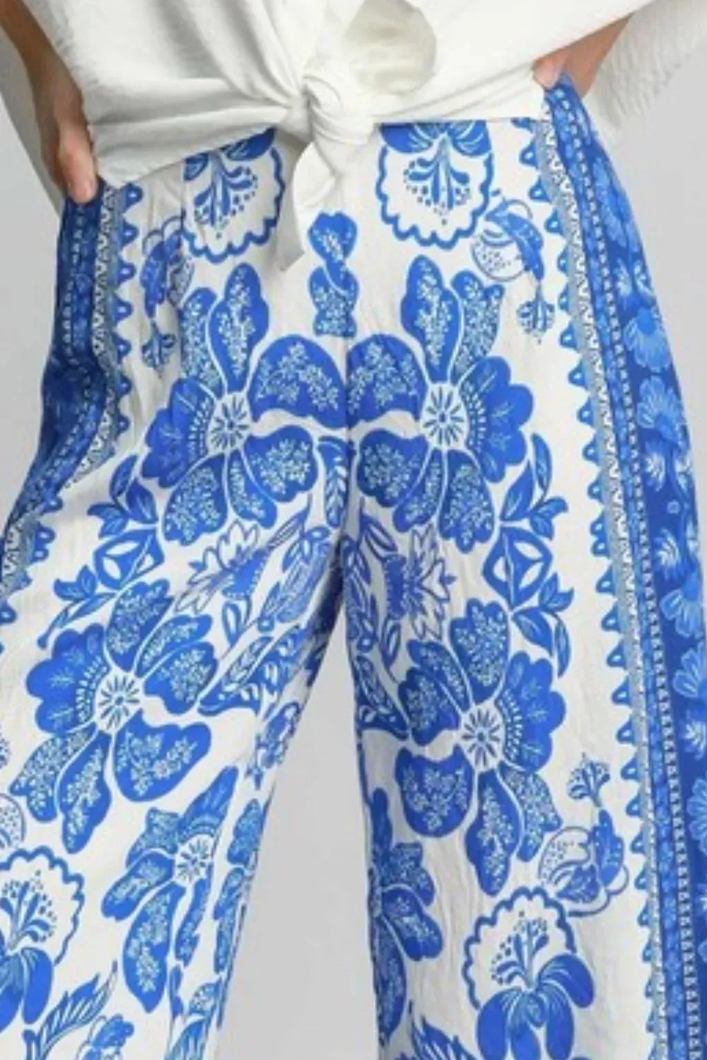 Umgee Full Size Floral Border Print Pants Plus Size
