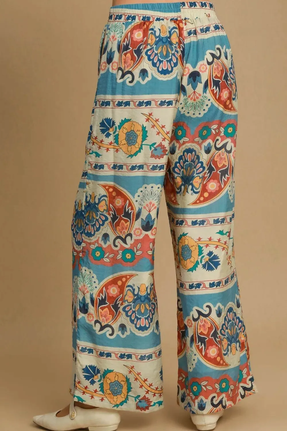 Umgee Full Size Wide Leg Border Print Pants Plus Size