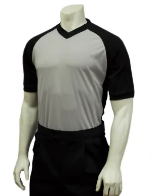 USA207-607 - Smitty "Made in USA" BODY FLEX Grey Referee Shirt w/ Black Raglan Sleeve and Side Panel