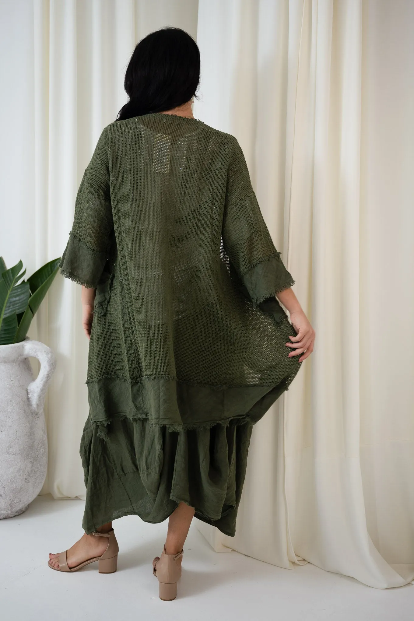 Valeria Long Mesh Jacket | Khaki