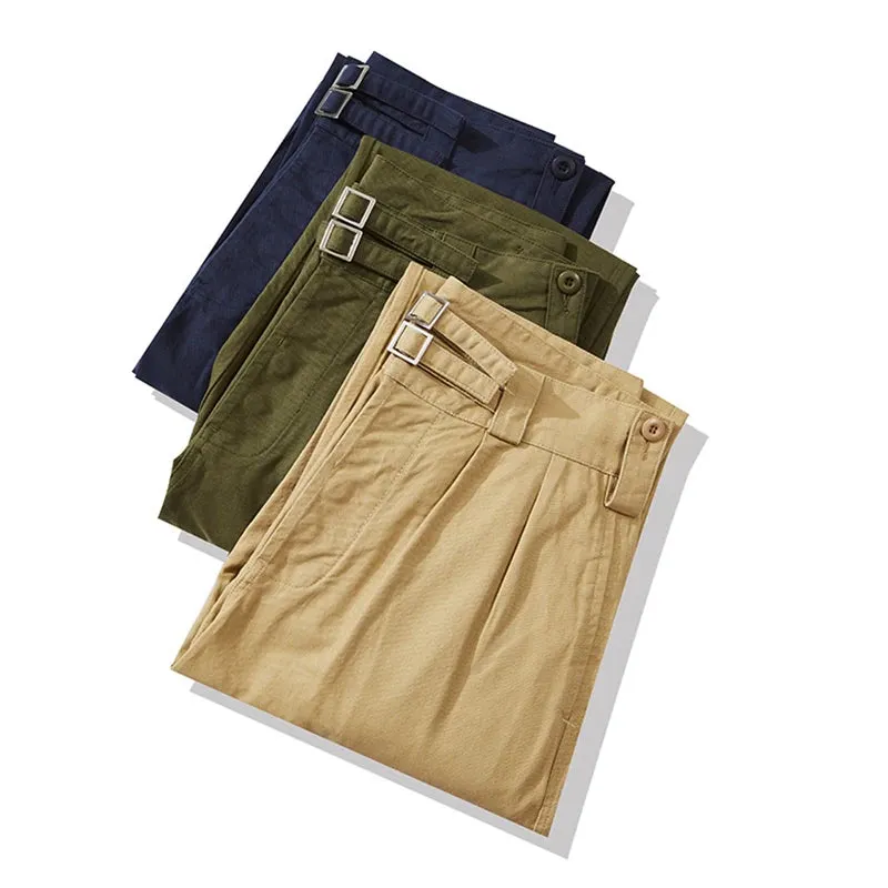 Vintage British Army Gurkha Casual Pants: Khaki Loose Mid-Long Spring Autumn Retro Streetwear Trousers
