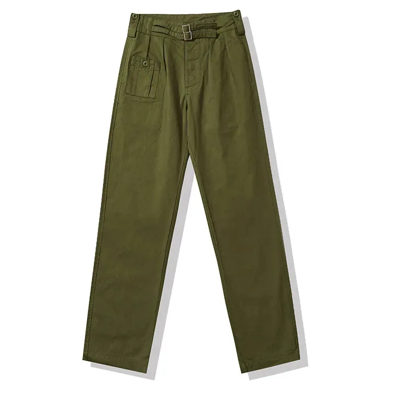 Vintage British Army Gurkha Casual Pants: Khaki Loose Mid-Long Spring Autumn Retro Streetwear Trousers