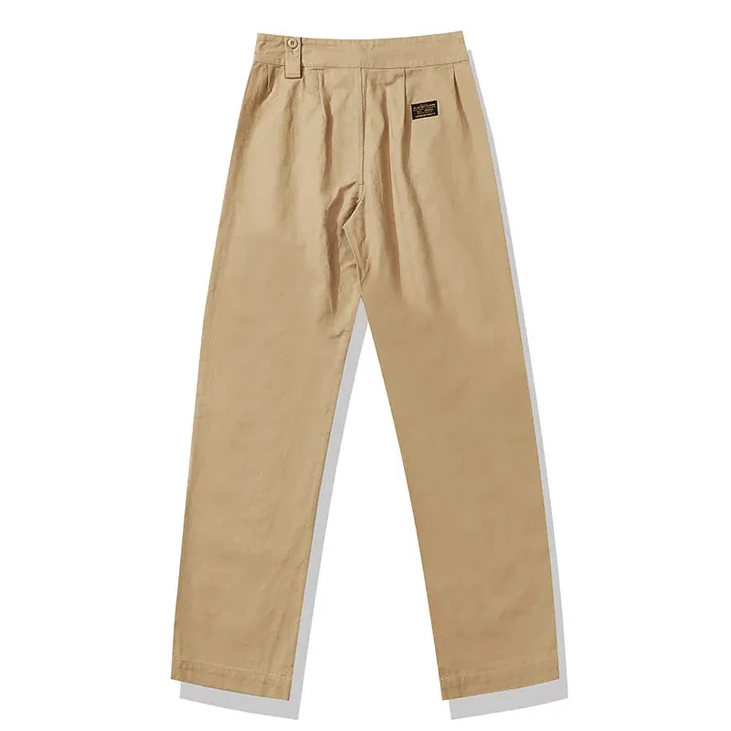 Vintage British Army Gurkha Casual Pants: Khaki Loose Mid-Long Spring Autumn Retro Streetwear Trousers