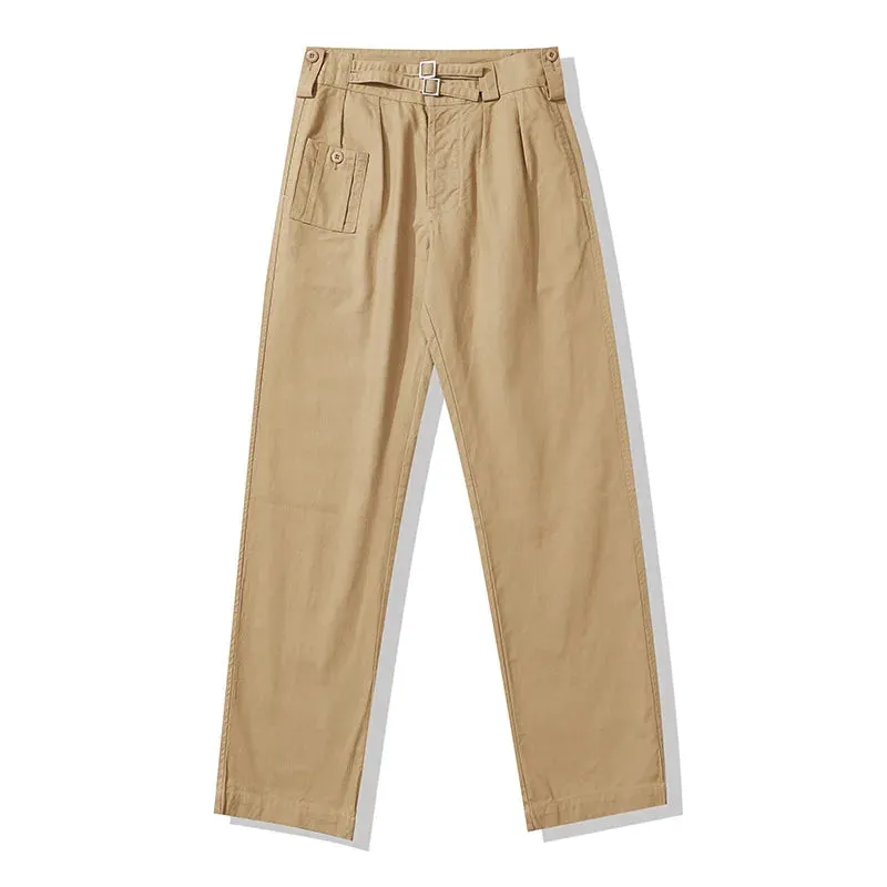 Vintage British Army Gurkha Casual Pants: Khaki Loose Mid-Long Spring Autumn Retro Streetwear Trousers