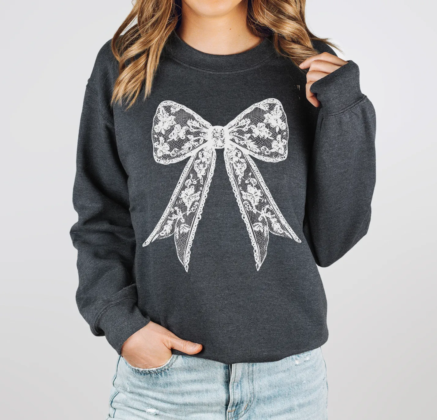 Vintage Lace Coquette Bow Unisex Crewneck Sweatshirt