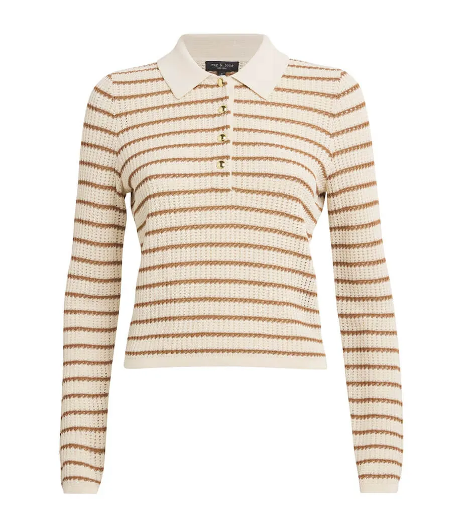 Viola Stripe L/S Polo in Ivory Multi