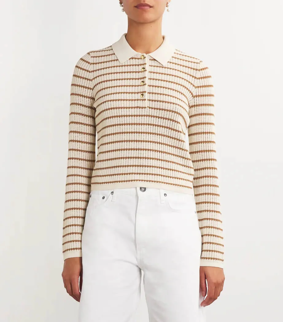 Viola Stripe L/S Polo in Ivory Multi